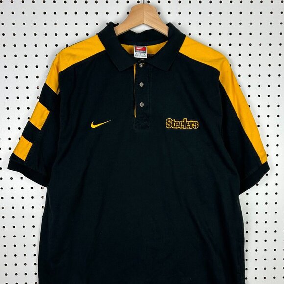 Pittsburgh Steelers Vintage Nike Polo Size Medium 90s Black Gold Team Sports NFL - Picture 1 of 6